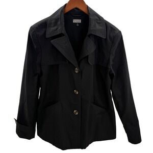 Giacca Gallery Women's XL Black Cotton Blend Trench Coat Timeless Chic Outerwear